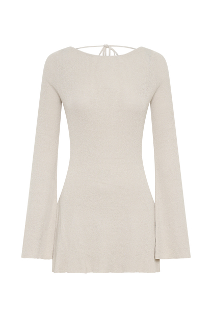 Robe mini en tricot à manches longues et dos ouvert Zahra - Gris
