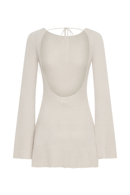 Robe mini en tricot à manches longues et dos ouvert Zahra - Gris