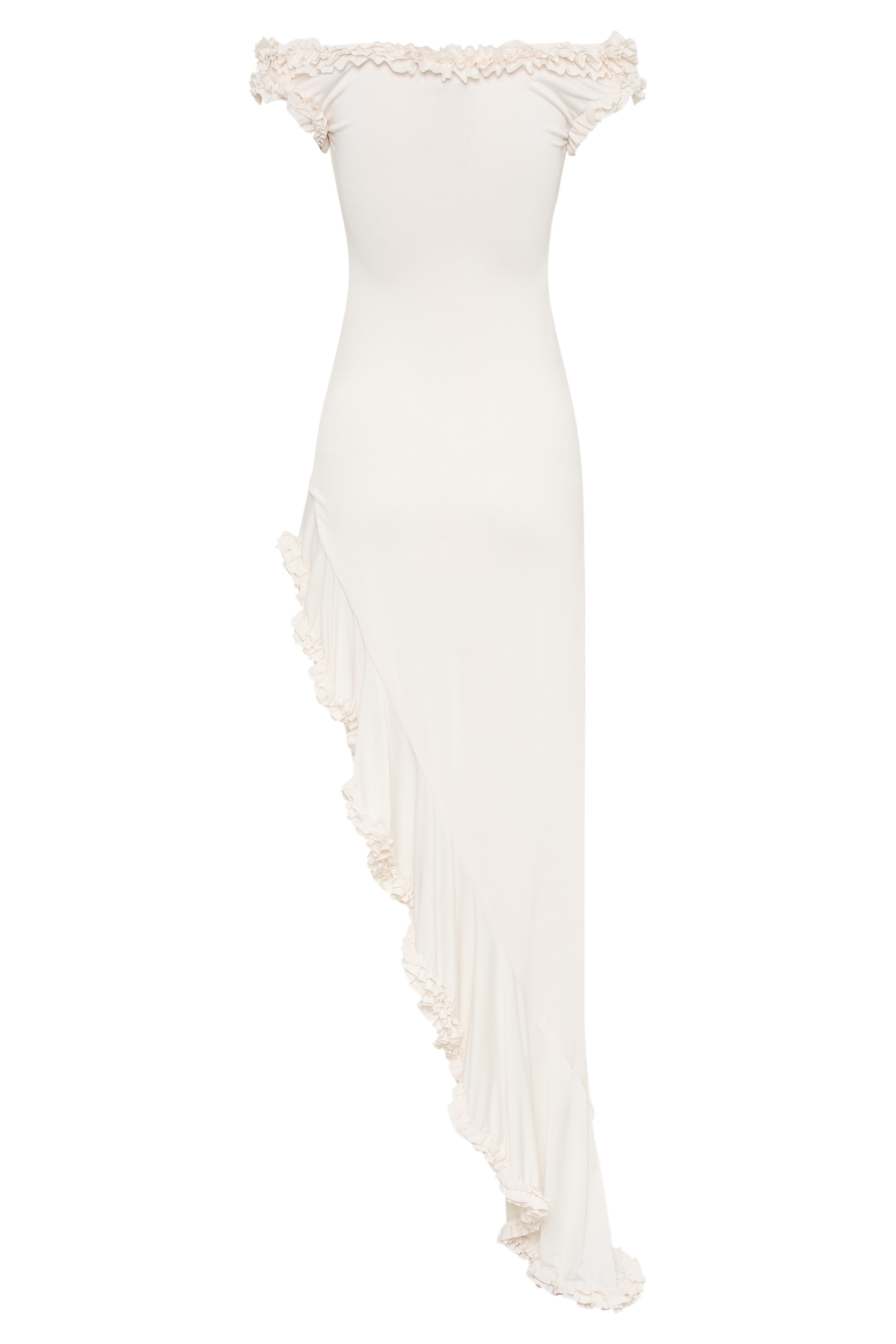 Robe midi à volants et épaules dénudées Arielle - Ivoire