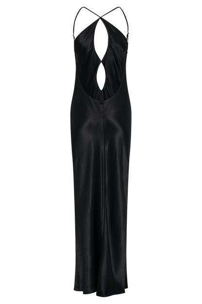 Robe Maxi en Satin à Découpes Lucia - Noire