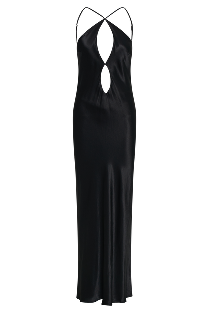 Robe Maxi en Satin à Découpes Lucia - Noire