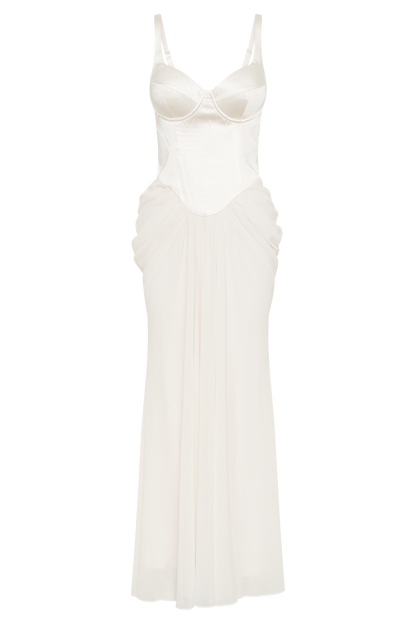 Robe longue en satin avec corset Leila - Ivoire