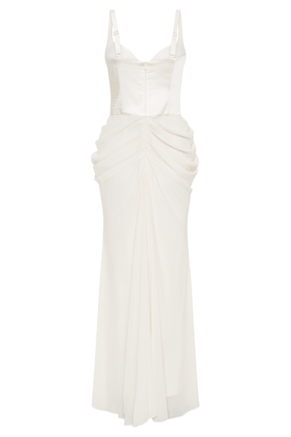 Robe longue en satin avec corset Leila - Ivoire