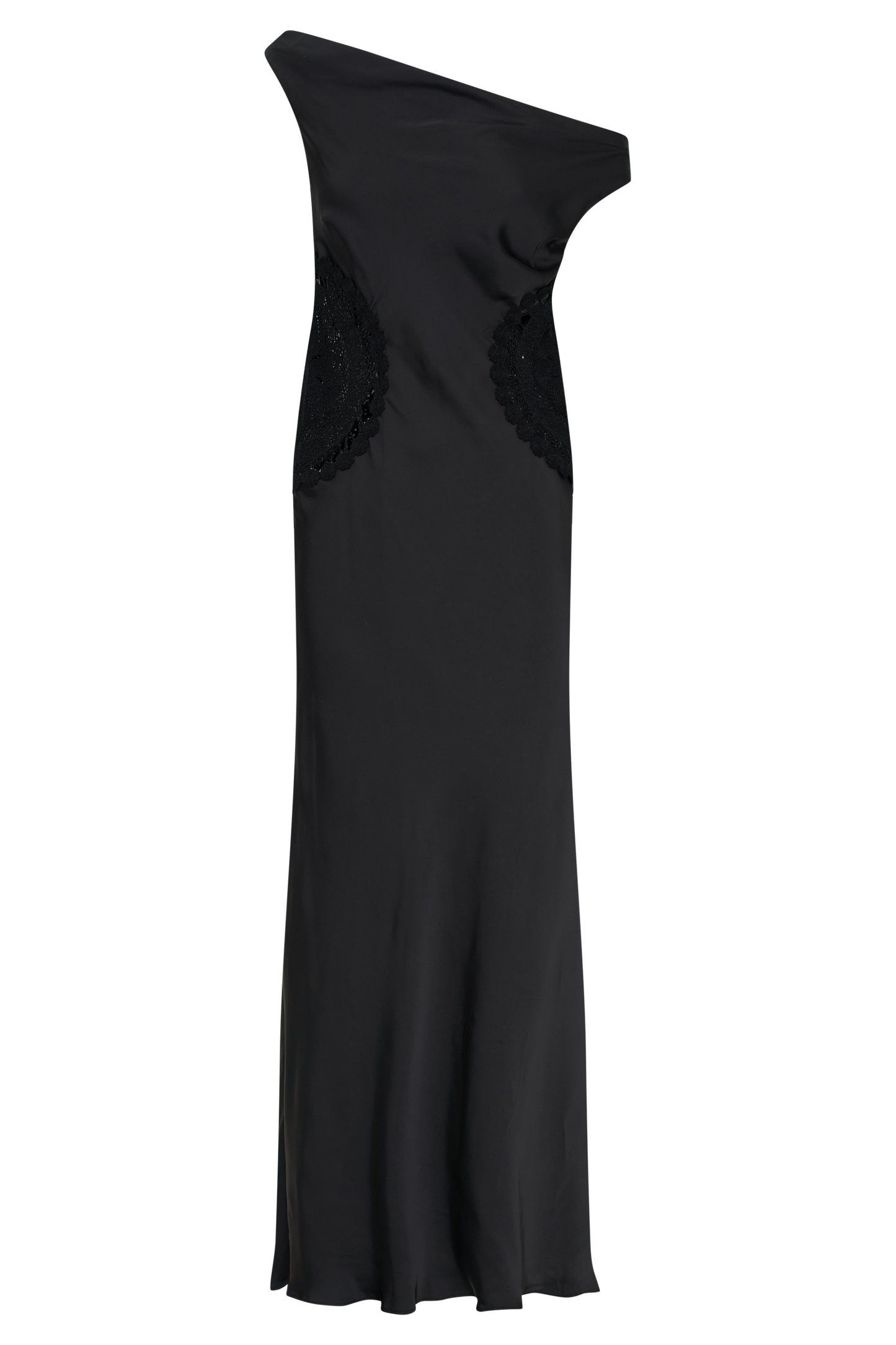 Kristina Robe Maxi en Satin avec Crochet - Noir