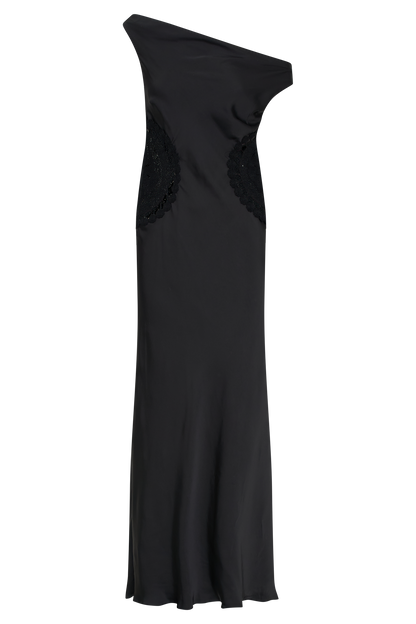 Kristina Robe Maxi en Satin avec Crochet - Noir