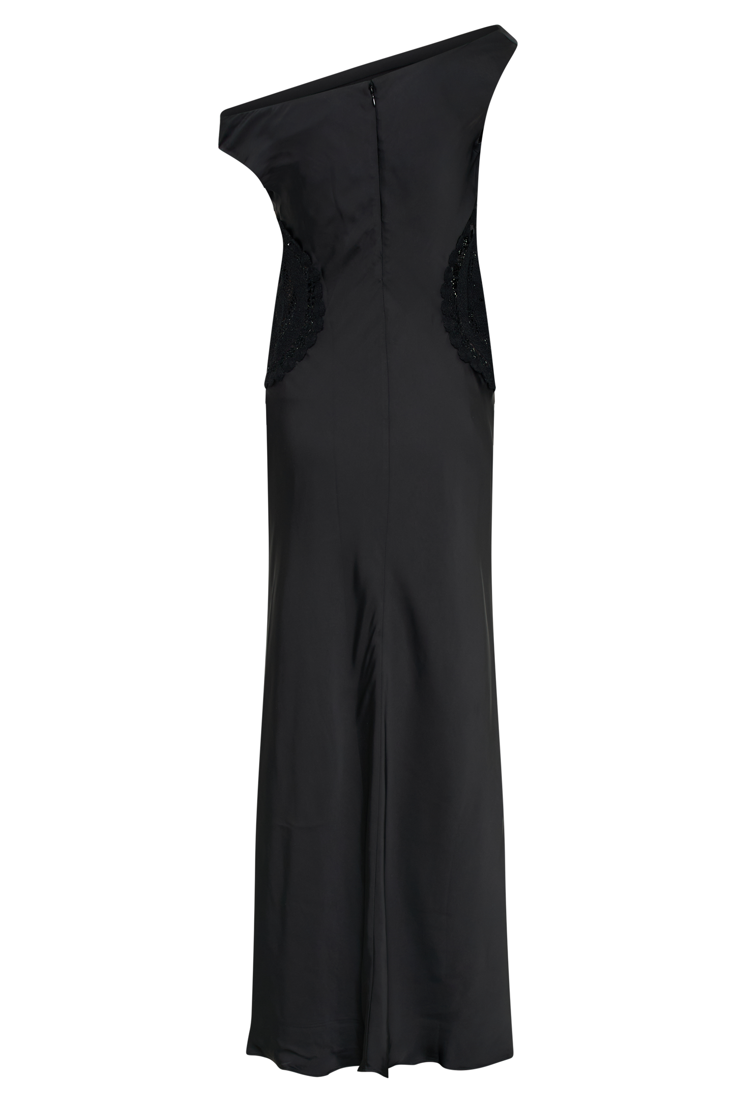 Kristina Robe Maxi en Satin avec Crochet - Noir