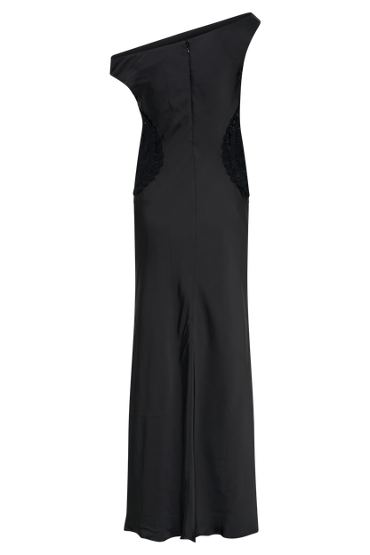 Kristina Robe Maxi en Satin avec Crochet - Noir
