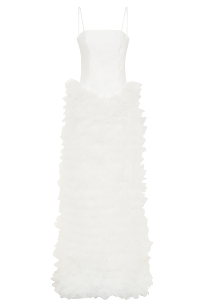Robe Maxi à Volants et Épaulettes Magnolia - Ivoire