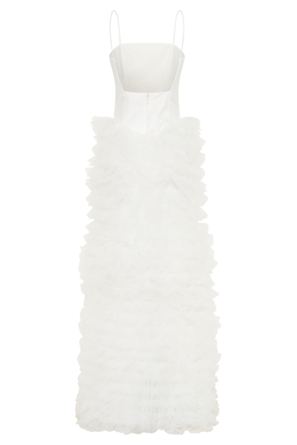 Robe Maxi à Volants et Épaulettes Magnolia - Ivoire