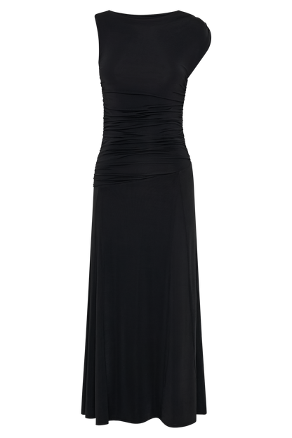 Robe midi asymétrique et fluide Navanna - Noir