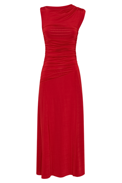 Robe midi asymétrique et fluide Navanna - Rouge