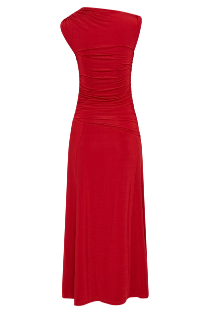 Robe midi asymétrique et fluide Navanna - Rouge