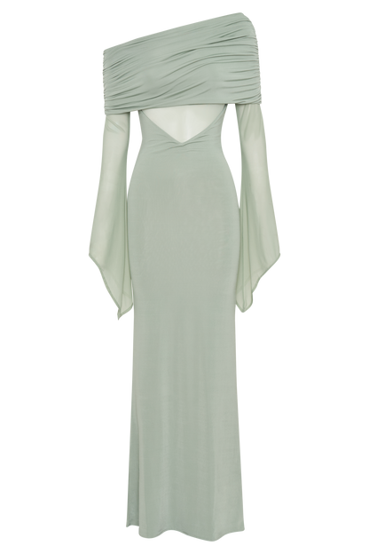 Robe Maxi Épaule Découverte en Mousseline et Maille - Basil