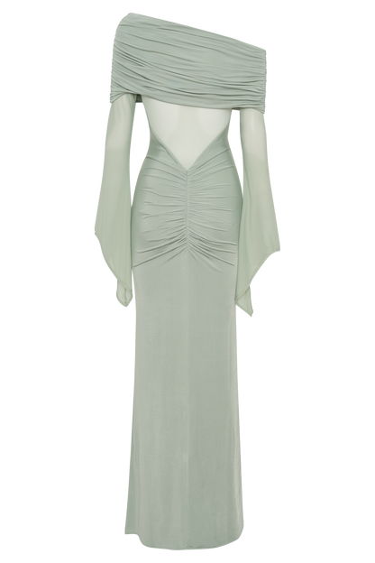 Robe Maxi Épaule Découverte en Mousseline et Maille - Basil