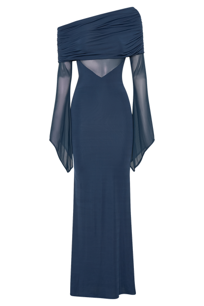 Robe maxi décontractée et en maille à une épaule Kaitlin - Bleu nuit