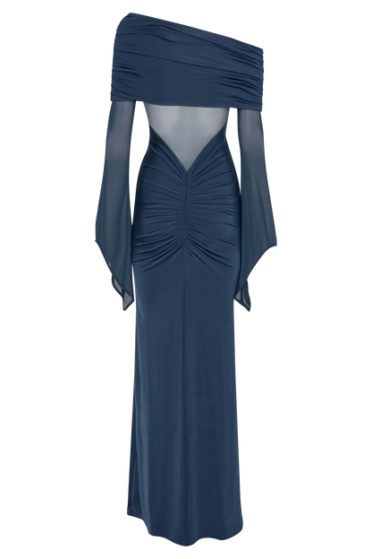 Robe maxi décontractée et en maille à une épaule Kaitlin - Bleu nuit