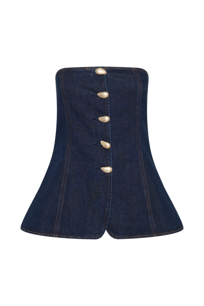 Haut sans bretelles à boutonnage intégral Lennox - Bleu indigo