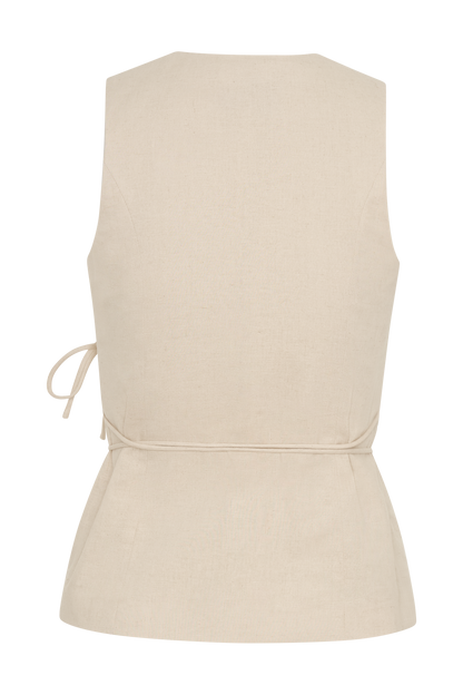 Top portefeuille sans manches en lin Brandi - Gris clair mêlé