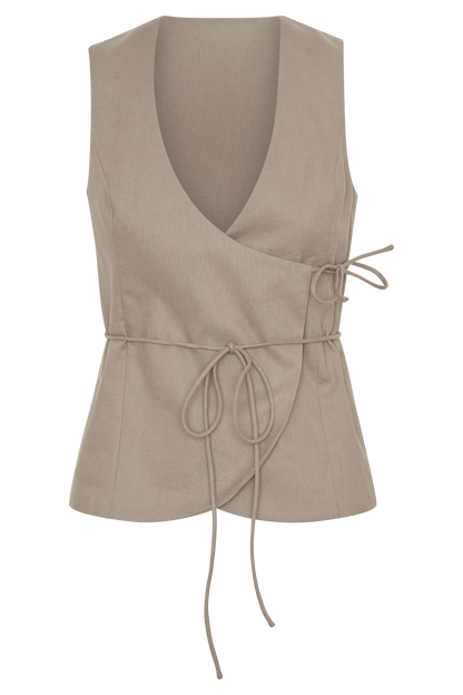 Top portefeuille sans manches en lin Brandi - Gris perle