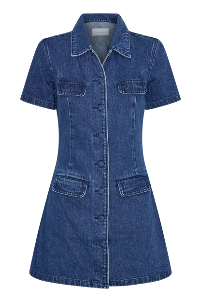 Mini-robe en jean à boutons Leighton - Bleu foncé