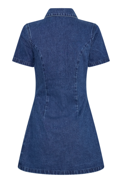 Mini-robe en jean à boutons Leighton - Bleu foncé
