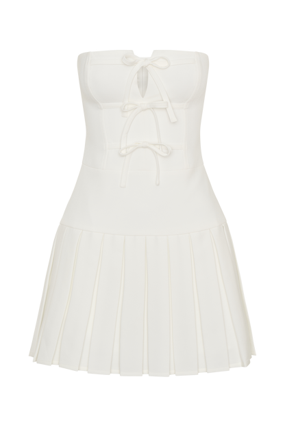 Mini-robe plissée Naya avec lacets - Blanc