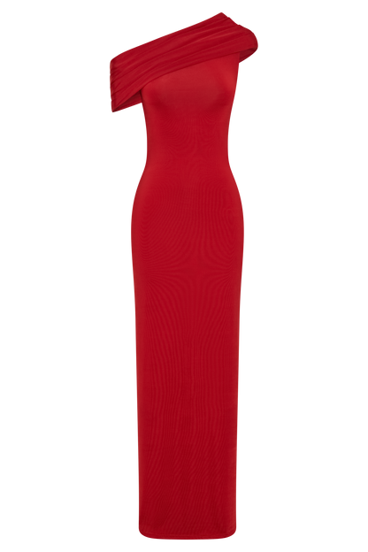 Robe Maxi Épaules Découvertes et Étroite Cassandra - Rouge