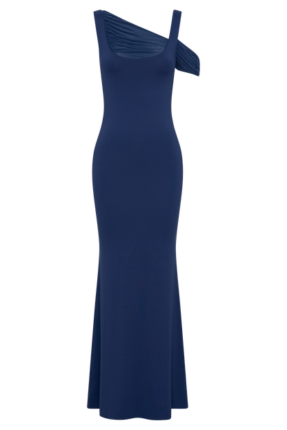 Robe maxi sans manches Janette en nylon et maille recyclés - Bleu marine