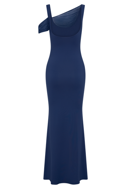 Robe maxi sans manches Janette en nylon et maille recyclés - Bleu marine