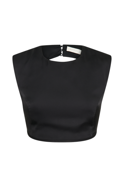 Top court sans manches en satin Viviana - Noir