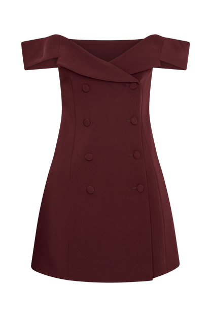 Mini-robe tailleur à épaules dénudées Noelle - Brun-rouge
