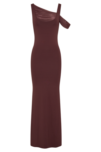 Robe maxi sans manches Janette en nylon et maille recyclés - Marron-rouge