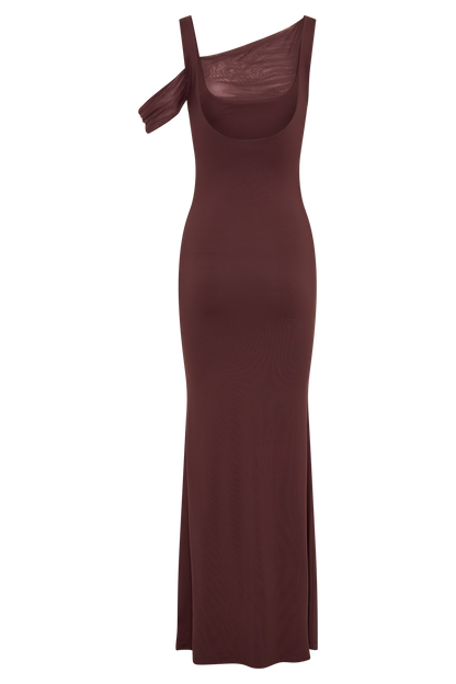 Robe maxi sans manches Janette en nylon et maille recyclés - Marron-rouge