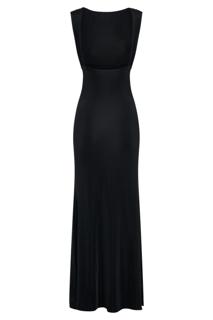 Robe Maxi Malia en Mousseline de Soie à Plis - Noir