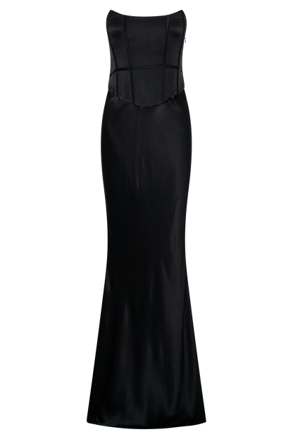 Robe Maxi Satin Sans Bretelles Harlow - Noir