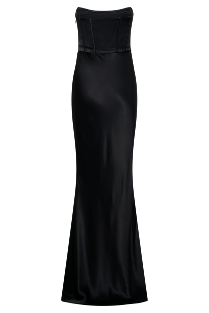Robe Maxi Satin Sans Bretelles Harlow - Noir