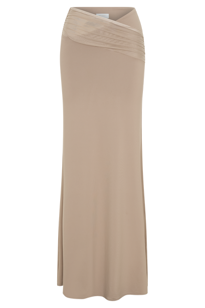 Jupe Maxi Jules en Nylon et Maille Recyclées - Taupe
