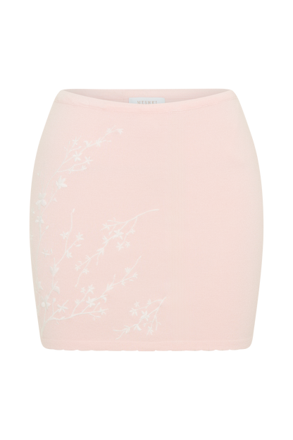 Jupe mini en jersey brodé Monroe - Rose bébé et ivoire