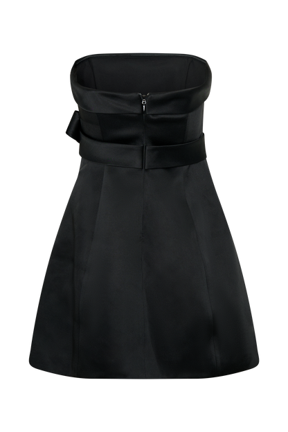 Mini-robe trapue en satin sans bretelles avec nœud - Noir