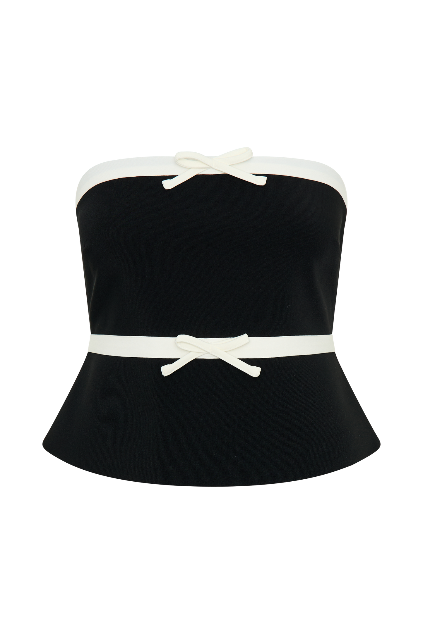 Top de tailleur sans bretelles Aisha avec nœuds contrastants - Noir et blanc