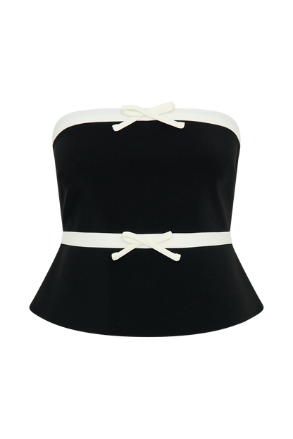 Top de tailleur sans bretelles Aisha avec nœuds contrastants - Noir et blanc