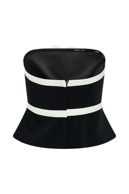 Top de tailleur sans bretelles Aisha avec nœuds contrastants - Noir et blanc