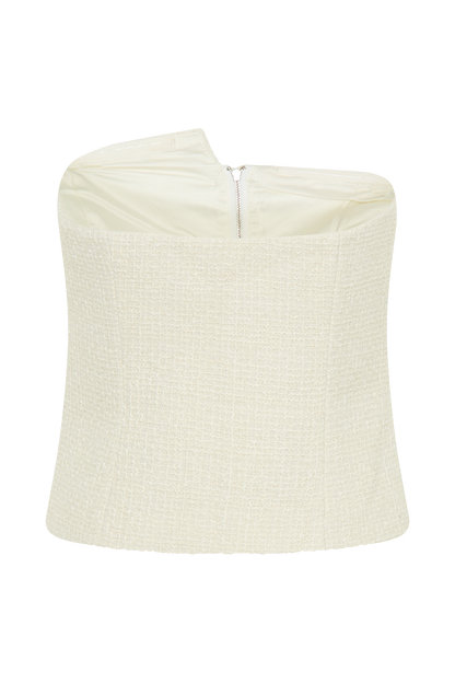 Top asymétrique sans bretelles en boucle de Parker - Ivoire