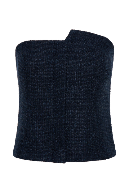 Top asymétrique sans bretelles en boucle de Parker - Bleu nuit