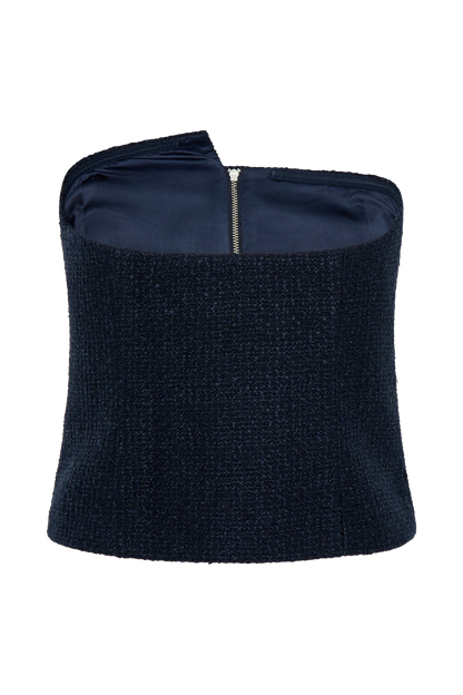 Top asymétrique sans bretelles en boucle de Parker - Bleu nuit