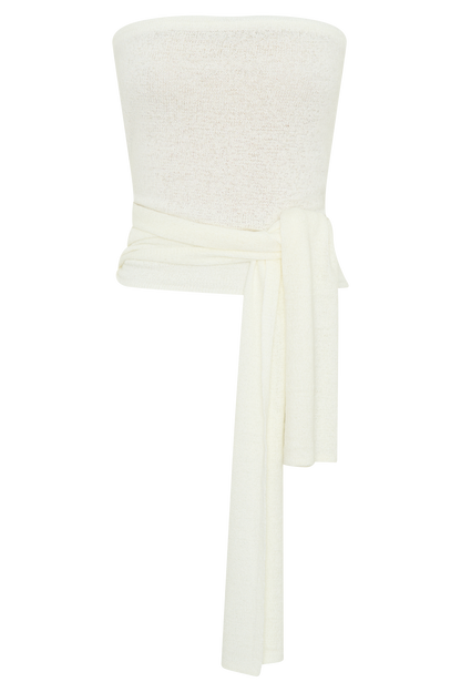 Top en tricot à nouer sans bretelles Phoebe - Ivoire