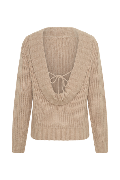 Candice Pull en Tricot Oversize à Décolleté dans le Dos - Gris Perle