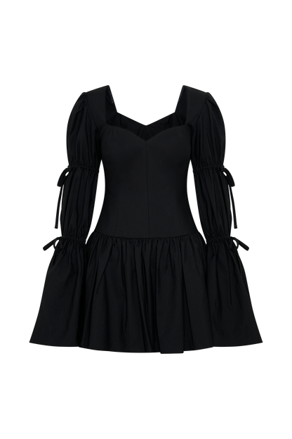Robe mini en coton à manches longues Raine - Noir