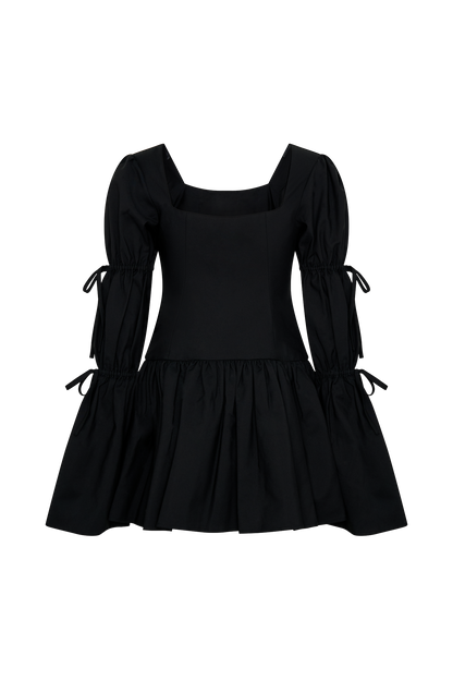 Robe mini en coton à manches longues Raine - Noir