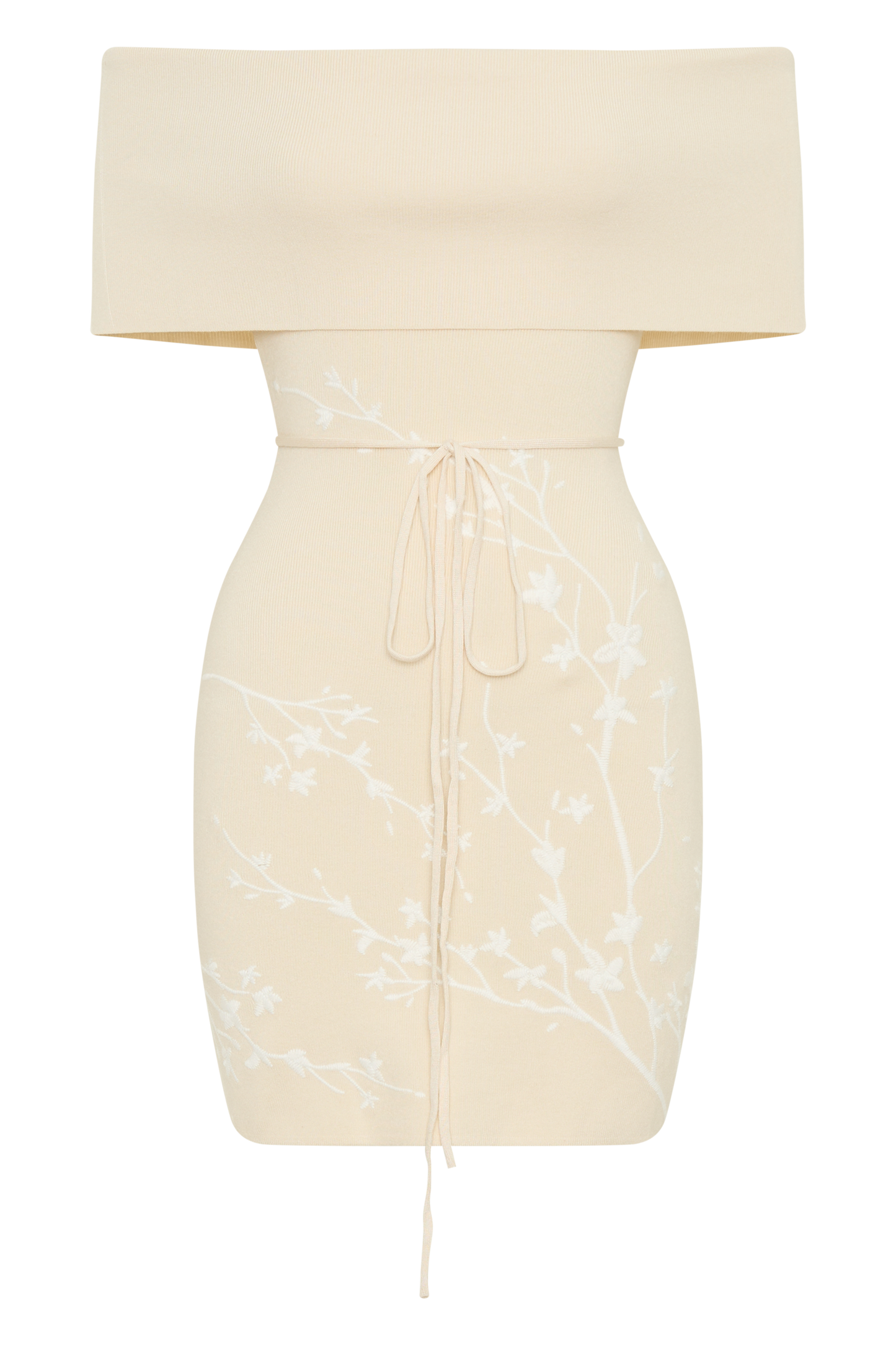 Mini-robe en jersey brodé à épaules dénudées Mallory - Crème et Ivoire